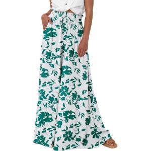imagePRETTYGARDEN Womens 2026 Summer Wide Leg Palazzo Pants High Waisted Flowy Pockets Spring Casual Lounge Boho Beach TrousersPrint Green