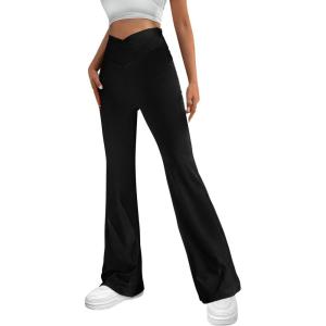 imagePRETTYGARDEN Womens Flare Leggings High Waisted Lightweight Sweatpants Casual Bell Bottom Bootcut Yoga Pants Solid BlackSmall