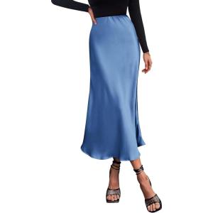 imagePRETTYGARDEN Womens Satin Skirts Dressy Casual 2026 Fall High Waisted Cocktail Wedding Flowy Elegant A Line Midi SkirtBlue