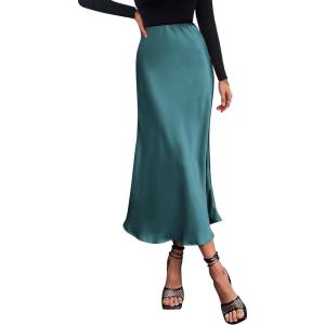 imagePRETTYGARDEN Womens Satin Skirts Dressy Casual 2026 Fall High Waisted Cocktail Wedding Flowy Elegant A Line Midi SkirtLake Blue