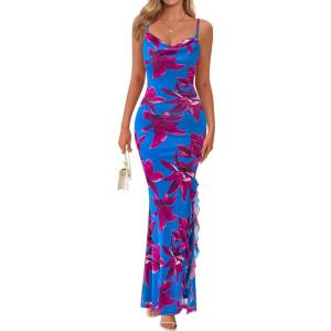 imagePRETTYGARDEN Womens Summer Beach Wedding Guest Dress Bodycon Floral Maxi Dresses 2026 Spring Tropical Vacation SundressesBlue Pink Floral