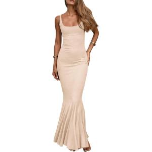imagePRETTYGARDEN Womens Summer Bodycon Long Maxi Dress Sleeveless Scoop Neck Ribbed Knit Mermaid Cocktail Party Dresses
