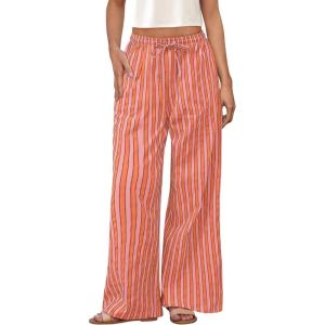 imagePRETTYGARDEN Womens Wide Leg Lounge Pants Spring Summer Drawstring Elastic Waist Comfy Striped Pajama Bottoms Trendy ClothesStriped Pink Orange