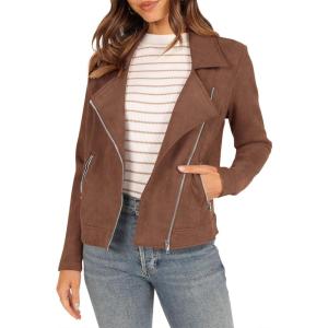 imagePRETTYGARDEN Womens Winter Moto Jacket Faux Suede Long Sleeve Zip Up Pockets Short Coat Y2K Fall Fashion Dressy Outerwear