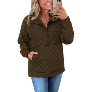 imagePRETTYGARDEN Womens Winter Quilted Sweatshirt Casual Quarter Zip Collared Long Sleeve V Neck Pullover Tops