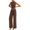 imagePRETTYGARDEN 2 Piece Sets for Women Summer 2025 Airport Travel Outfits Crop Tank Tops Wide Leg Pants Matching Lounge Sets CoffeeLarge
