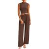 imagePRETTYGARDEN 2 Piece Sets for Women Summer 2025 Airport Travel Outfits Crop Tank Tops Wide Leg Pants Matching Lounge Sets CoffeeLarge