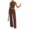 imagePRETTYGARDEN 2 Piece Sets for Women Summer 2025 Airport Travel Outfits Crop Tank Tops Wide Leg Pants Matching Lounge Sets CoffeeLarge
