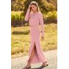 imagePRETTYGARDEN 2024 Fall 2 Piece Outfits For Women Rib Knit Crop Top And Slit Maxi Dress Skirt Sets Tracksuit PinkLarge