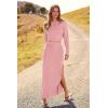 imagePRETTYGARDEN 2024 Fall 2 Piece Outfits For Women Rib Knit Crop Top And Slit Maxi Dress Skirt Sets Tracksuit PinkLarge