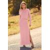 imagePRETTYGARDEN 2024 Fall 2 Piece Outfits For Women Rib Knit Crop Top And Slit Maxi Dress Skirt Sets Tracksuit PinkLarge