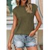 imagePRETTYGARDEN Blouses for Women Dressy Casual 2026 Spring Summer Business Office Tops Cap Sleeve Textured Cute Work ShirtArmy Green