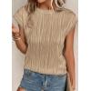 imagePRETTYGARDEN Blouses for Women Dressy Casual 2026 Spring Summer Business Office Tops Cap Sleeve Textured Cute Work ShirtKhaki