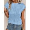imagePRETTYGARDEN Blouses for Women Dressy Casual 2026 Spring Summer Business Office Tops Cap Sleeve Textured Cute Work ShirtLight Blue