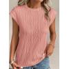 imagePRETTYGARDEN Blouses for Women Dressy Casual 2026 Spring Summer Business Office Tops Cap Sleeve Textured Cute Work ShirtPink
