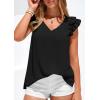 imagePRETTYGARDEN Blouses for Women Dressy Casual Summer Going Out Tops 2026 Spring Business Work V Neck Ruffle Cap Sleeve ShirtsBlack