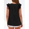 imagePRETTYGARDEN Blouses for Women Dressy Casual Summer Going Out Tops 2026 Spring Business Work V Neck Ruffle Cap Sleeve ShirtsBlack