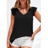imagePRETTYGARDEN Blouses for Women Dressy Casual Summer Going Out Tops 2026 Spring Business Work V Neck Ruffle Cap Sleeve ShirtsBlack