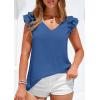 imagePRETTYGARDEN Blouses for Women Dressy Casual Summer Going Out Tops 2026 Spring Business Work V Neck Ruffle Cap Sleeve ShirtsBlue
