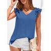 imagePRETTYGARDEN Blouses for Women Dressy Casual Summer Going Out Tops 2026 Spring Business Work V Neck Ruffle Cap Sleeve ShirtsBlue