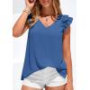 imagePRETTYGARDEN Blouses for Women Dressy Casual Summer Going Out Tops 2026 Spring Business Work V Neck Ruffle Cap Sleeve ShirtsBlue