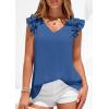 imagePRETTYGARDEN Blouses for Women Dressy Casual Summer Going Out Tops 2026 Spring Business Work V Neck Ruffle Cap Sleeve ShirtsBlue