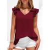 imagePRETTYGARDEN Blouses for Women Dressy Casual Summer Going Out Tops 2026 Spring Business Work V Neck Ruffle Cap Sleeve ShirtsBurgundy