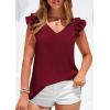 imagePRETTYGARDEN Blouses for Women Dressy Casual Summer Going Out Tops 2026 Spring Business Work V Neck Ruffle Cap Sleeve ShirtsBurgundy