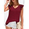imagePRETTYGARDEN Blouses for Women Dressy Casual Summer Going Out Tops 2026 Spring Business Work V Neck Ruffle Cap Sleeve ShirtsBurgundy