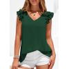 imagePRETTYGARDEN Blouses for Women Dressy Casual Summer Going Out Tops 2026 Spring Business Work V Neck Ruffle Cap Sleeve ShirtsDark Green