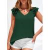 imagePRETTYGARDEN Blouses for Women Dressy Casual Summer Going Out Tops 2026 Spring Business Work V Neck Ruffle Cap Sleeve ShirtsDark Green