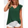 imagePRETTYGARDEN Blouses for Women Dressy Casual Summer Going Out Tops 2026 Spring Business Work V Neck Ruffle Cap Sleeve ShirtsDark Green