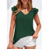 imagePRETTYGARDEN Blouses for Women Dressy Casual Summer Going Out Tops 2026 Spring Business Work V Neck Ruffle Cap Sleeve ShirtsDark Green
