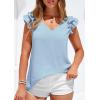 imagePRETTYGARDEN Blouses for Women Dressy Casual Summer Going Out Tops 2026 Spring Business Work V Neck Ruffle Cap Sleeve ShirtsLight Blue