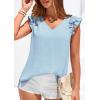 imagePRETTYGARDEN Blouses for Women Dressy Casual Summer Going Out Tops 2026 Spring Business Work V Neck Ruffle Cap Sleeve ShirtsLight Blue