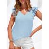 imagePRETTYGARDEN Blouses for Women Dressy Casual Summer Going Out Tops 2026 Spring Business Work V Neck Ruffle Cap Sleeve ShirtsLight Blue
