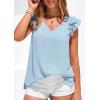 imagePRETTYGARDEN Blouses for Women Dressy Casual Summer Going Out Tops 2026 Spring Business Work V Neck Ruffle Cap Sleeve ShirtsLight Blue