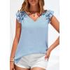 imagePRETTYGARDEN Blouses for Women Dressy Casual Summer Going Out Tops 2026 Spring Business Work V Neck Ruffle Cap Sleeve ShirtsLight Blue