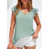 imagePRETTYGARDEN Blouses for Women Dressy Casual Summer Going Out Tops 2026 Spring Business Work V Neck Ruffle Cap Sleeve ShirtsLight Green