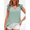 imagePRETTYGARDEN Blouses for Women Dressy Casual Summer Going Out Tops 2026 Spring Business Work V Neck Ruffle Cap Sleeve ShirtsLight Green