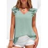 imagePRETTYGARDEN Blouses for Women Dressy Casual Summer Going Out Tops 2026 Spring Business Work V Neck Ruffle Cap Sleeve ShirtsLight Green