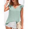 imagePRETTYGARDEN Blouses for Women Dressy Casual Summer Going Out Tops 2026 Spring Business Work V Neck Ruffle Cap Sleeve ShirtsLight Green