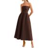 imagePRETTYGARDEN Cocktail Dresses for Women 2026 Summer Formal Elegant Tube Top Strapless Spring Wedding Guest Party Midi DressBrown