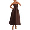 imagePRETTYGARDEN Cocktail Dresses for Women 2026 Summer Formal Elegant Tube Top Strapless Spring Wedding Guest Party Midi DressBrown