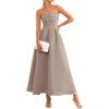 imagePRETTYGARDEN Cocktail Dresses for Women 2026 Summer Formal Elegant Tube Top Strapless Spring Wedding Guest Party Midi DressKhaki