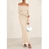 imagePRETTYGARDEN Fall Dresses for Women 2026 Elegant Off The Shoulder Long Sleeve Formal Wedding Guest Bodycon Maxi DressApricot