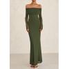 imagePRETTYGARDEN Fall Dresses for Women 2026 Elegant Off The Shoulder Long Sleeve Formal Wedding Guest Bodycon Maxi DressArmy Green