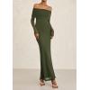 imagePRETTYGARDEN Fall Dresses for Women 2026 Elegant Off The Shoulder Long Sleeve Formal Wedding Guest Bodycon Maxi DressArmy Green