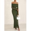 imagePRETTYGARDEN Fall Dresses for Women 2026 Elegant Off The Shoulder Long Sleeve Formal Wedding Guest Bodycon Maxi DressArmy Green