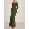 imagePRETTYGARDEN Fall Dresses for Women 2026 Elegant Off The Shoulder Long Sleeve Formal Wedding Guest Bodycon Maxi DressArmy Green